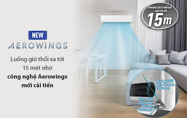 Máy lạnh Panasonic Inverter 2 HP CU/CS-XU18ZKH-8 - Luồng gió thổi xa lên đến 15m nhờ cánh đảo gió kép Aerowings cải tiến mới